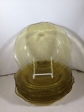Vintage Federal Glass Amber Patrician Spoke 9-1/4” Luncheon Plate Set of 7 picture