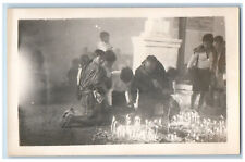 Postcard People Lighting Candles in the Street c1940's Vintage RPPC Photo picture