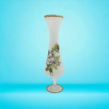 Hand Blown Bristol Satin Glass Pedestal Vase Floral Pink Blue Red Flowers Vtg picture