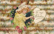 VALENTINE'S DAY - Girl Roses and Heart To My Valentine - 1910 picture