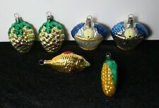 6 Vintage Czechoslavakia Glass Christmas Ornaments Baskets of Fruit Corn Fish picture