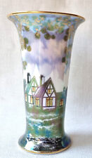Gorgeous Vintage Aynsley Lustre Ware Trumpet Vase Thatched Cottage & Trees D360 picture