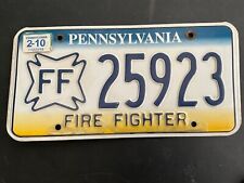2010 Pennsylvania Fire Fighter License Plate Tag FF 25923 fireman department picture
