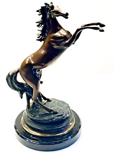 Vintage Rearing Stallion Bronze Equestrian Modern Art Sculpture on Marble Base picture