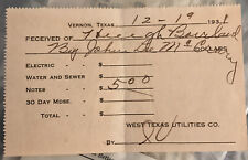 vintage West Texas utilities company receipt Vernon Texas 1931￼ picture