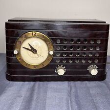 MCM TELECHRON MUSALARM CLOCK TUBE RADIO MODEL 8H59 BROWN VTG Electric 1940s WWII picture