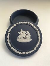 Wedgwood Portland blue Jasperware Round trinket box in excellent condition picture