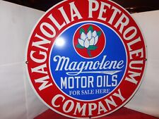 18 INCH MAGNOLIA MOTOR OILS ADVERTISING SIGN HEAVY METAL PORCELAIN  # G - 8 picture
