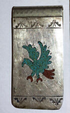 Vintage Bennie Bowekaty Sterling Silver Turquoise Coral Eagle Inlay Money Clip picture