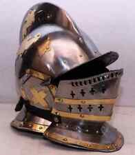 Medieval Knight 18 Gauge Steel Larp Warrior Brass Accent Burgonet Helmet picture