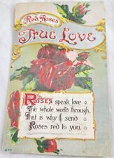 Antique 1911 Red Roses True Love Postcard Embossed picture