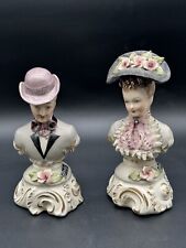 Beautiful Vintage Cordey Pair of Man and Lady Bust Figurines Victorian Style picture
