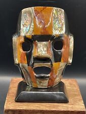 Mexican Art Mayan Burial Death Mask Stone Turquoise Abalone Mother Pearl Onyx picture