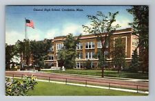 Crookston MN-Minnesota Central High School Building Flag Vintage Postcard picture