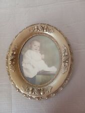Vintage Ornate Hand Carved Wood Picture Frame Oval Flat Clear Glass 14
