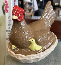 Nesting Hen with Baby Chicks Covered Dish/Vintage Ceramic Dish picture