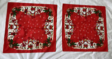 VTG 2x Print Tablecloth 30x30 Swedish Tomte Nisse Red Linen Cotton Vibrant FLAW picture