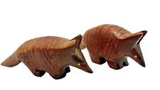 2 Hand Carved Armadillo Figurines Stylized Wood Yellow Eyes 4 Inch picture