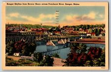 Maine, Bangor - The Bangor Skyline From Brewer Shore - Vintage Postcard - Posted picture