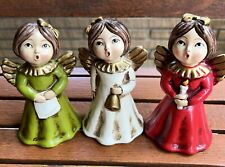Vtg 1970’s Christmas Angels Made In Japan Papier Mache Lot Of 3 Green Red Sing picture