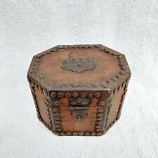 Antique Primitive Handmade Iron Nail Work Wooden Mercantile Money Box W545 picture