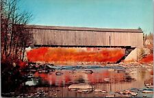 Covered Bridge Dover Foxcroft Greenville Maine Reflections Fall Autumn Postcard picture