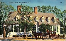 Raleigh Tavern Williamsburg VA Virginia Horse Buggy Linen Postcard Cancel PM WOB picture