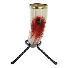 Horn of Olaf Bloody Peacock Feather Medieval Drinking Horn picture