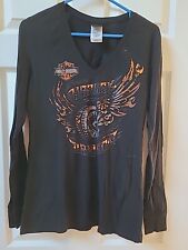 Harley Davidson Long Sleeve Shirt V-Neck Gildners West Branch MT Women L Black picture