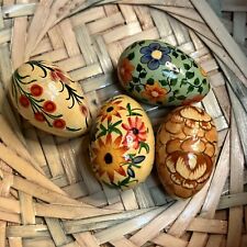 Kashmir Paper Mache Hand Painted Mini Eggs Set 4 Vintage Flowers India picture
