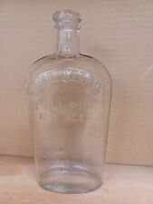 Antique Early 1900's Full Pint Union Made Clear Aged Glass Flask Bottle picture