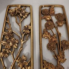 Vintage Syroco Gold Pair Mid Century Modern Collectible Floral Wall Plaques Art picture