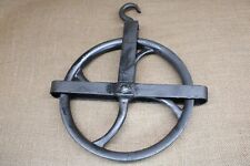 Old Large Well Pulley 9” Wheel Rustic Cast Iron Barn Vintage Hook Swivel Antique picture