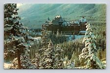 Banff Springs Hotel Alberta Canada Winter Snow Mountain Forest Vintage Postcard picture