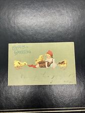 1908 Langner Easter Postcard Girl Playing with Chicks picture