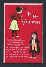 VINTAGE POSTCARD:  TO MY VALENTINE - WILLIE'S PROPOSAL OF MARRIAGE - Unused picture