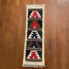 Vintage Wool Southwest Woven Small Table Runner 24” Red Green Blue Brown Fringes picture