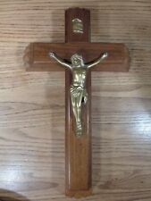 Vintage Crucifix Last Rites Sick Call Wood Catholic Bottle Candles Included picture
