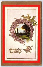 1910's Birthday Greetings Flower Large Print Bouquet Wishes Card Posted Postcard picture