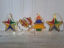 Vintage 1980s Satin Glass Plastic Ornaments Santa Christmas Tree Two Stars picture