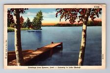 Spencer IA-Iowa, Scenic Greetings, Lake, Antique, Vintage c1949 Postcard picture