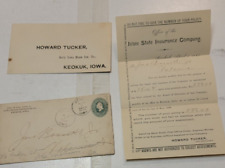 1896 KEOKUK, IOWA LETTER & RETURN ENVELOPE FOR INSURANCE, SEE PICTURES SE151 picture