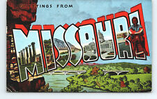 Greetings from Missouri Large Letter Boy Watermelon Vintage 1953 Linen Postcard  picture