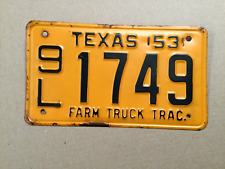 VINTAGE 1953 TEXAS FARM TRUCK TRACTOR LICENSE PLATE 9L 1749 picture