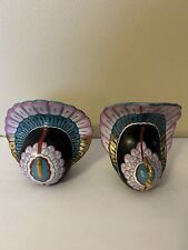 Turkey Bird Bookends Hand Painted Porcelain Decor Vtg Stamped/signed RARE 6x7” picture