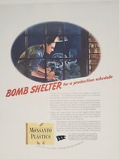 1942 Monsanto Plastics Fortune WW2 Print Ad Q3 Bomb Shelter War Homefront picture
