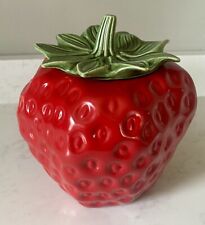 1970s Ceramic Strawberry Cookie Jar Container Canister Lid 70s Vintage MCM McCoy picture
