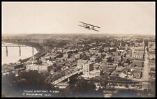 Wright Bros. Airplane Flying Over Parkersburg, WV, Birdseye View, RPPC, Postcard picture