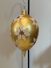 Christopher Radko Poinsettia Snow Tear Drop Gold Christmas Ornament picture