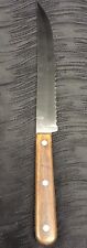 Vtg Atq BBQ Carving Meat Wooden Handle Grips Steel Blade Butcher Knife 12” Rare picture